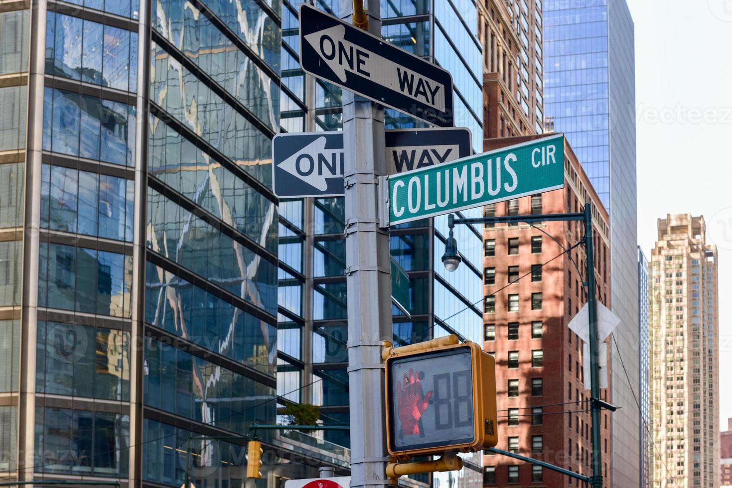 Street sign for Columbus Circle in Manhattan which was completed in 1905 and renovated a century later. photo