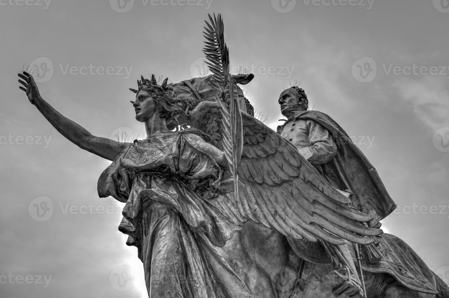 Golden statue of General William Tecumseh Sherman in Central Park, New York in black and white. photo