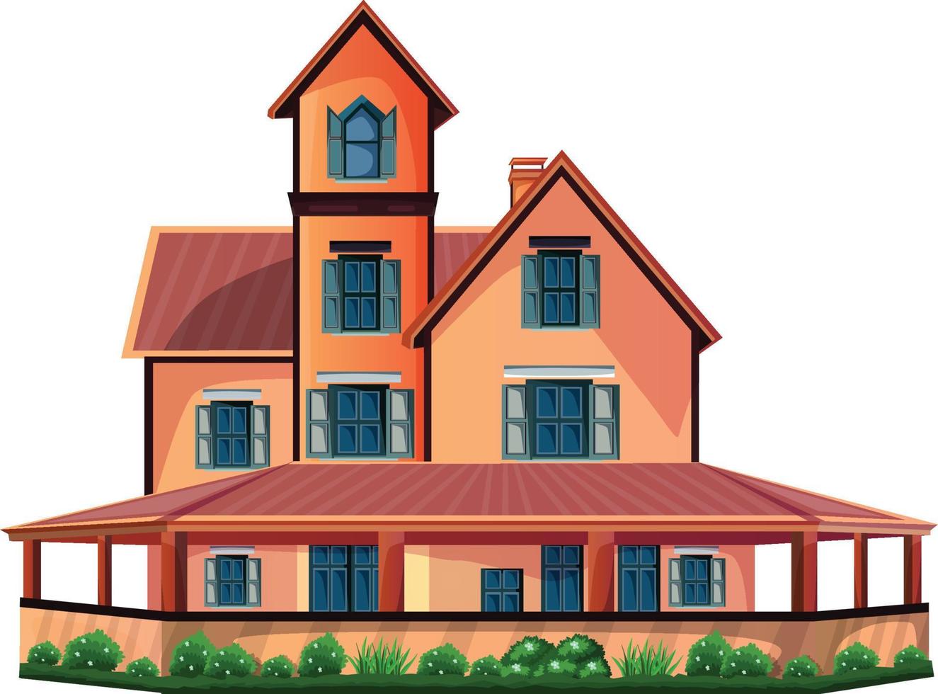 Home facade with doors and windows , Cartoon vector illustration.