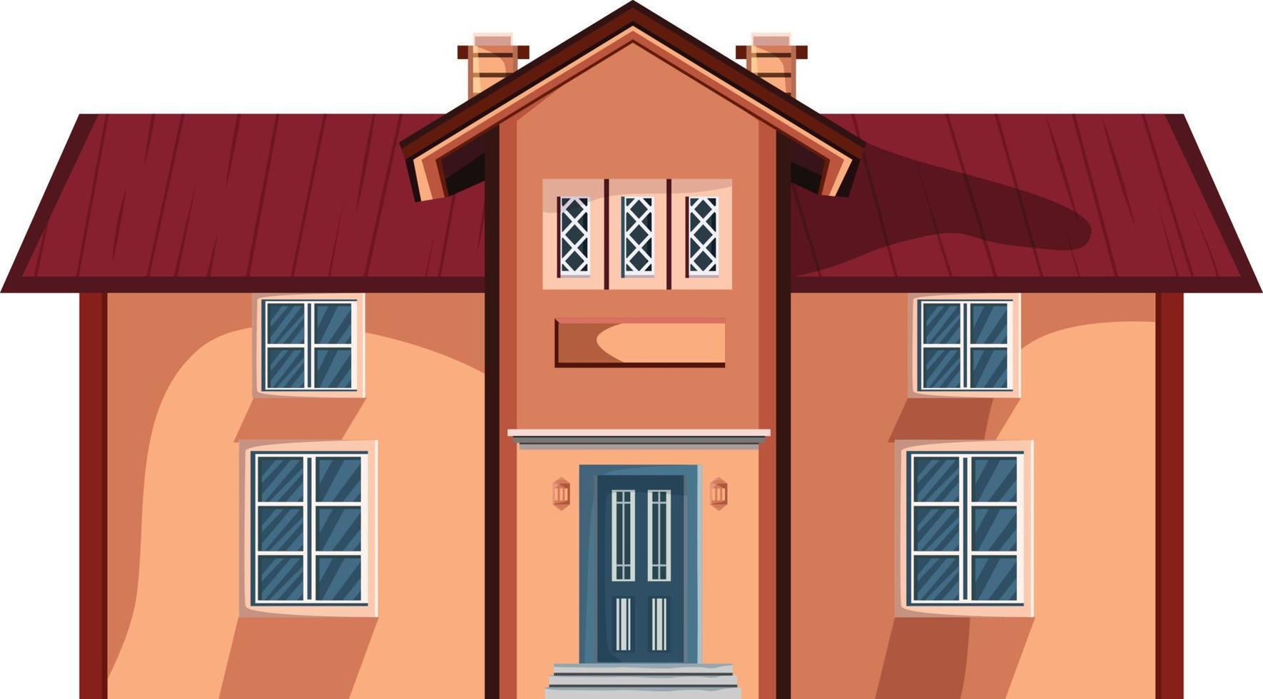 fachada de casa con puertas y ventanas, ilustración vectorial de dibujos animados. vector