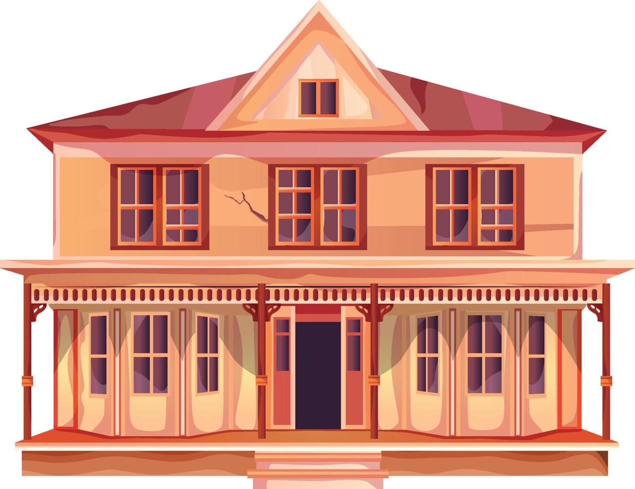 fachada de casa con puertas y ventanas, ilustración vectorial de dibujos animados. vector