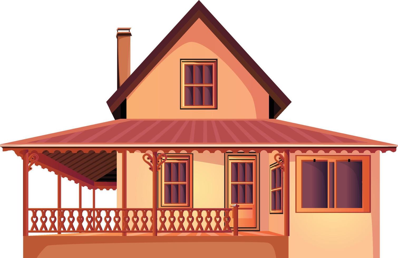 fachada de casa con puertas y ventanas, ilustración vectorial de dibujos animados. vector