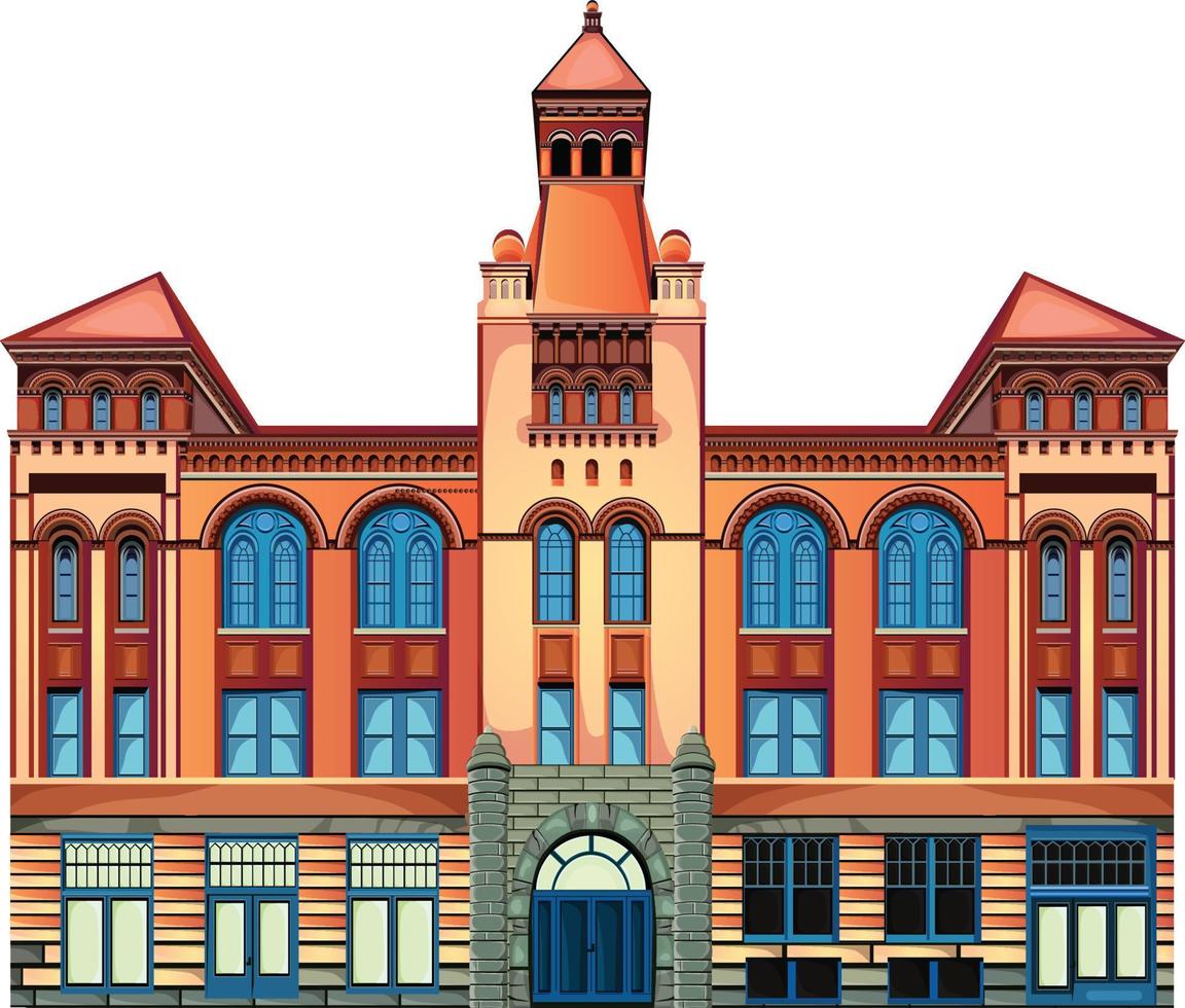 Home facade with doors and windows , Cartoon vector illustration.