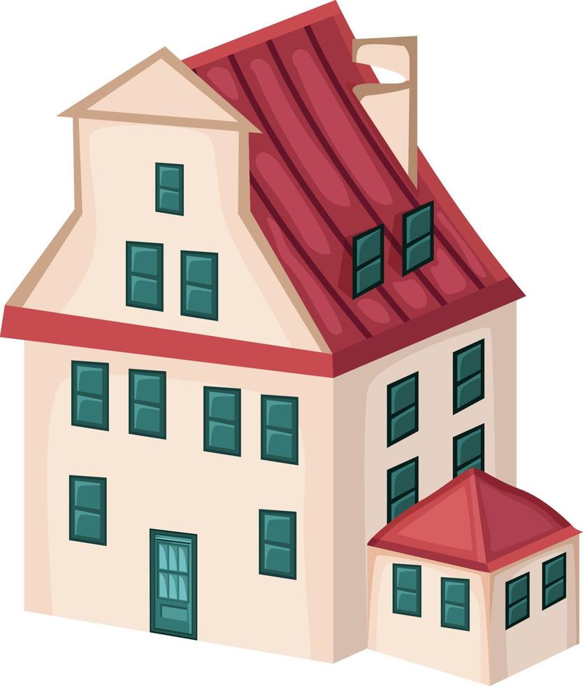 Home facade with doors and windows , Cartoon vector illustration.