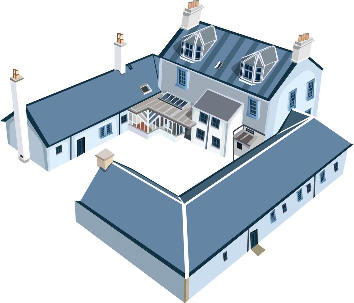 Home facade with doors and windows , Cartoon vector illustration.
