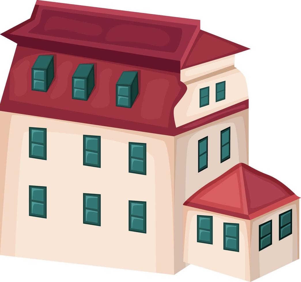 fachada de casa con puertas y ventanas, ilustración vectorial de dibujos animados. vector