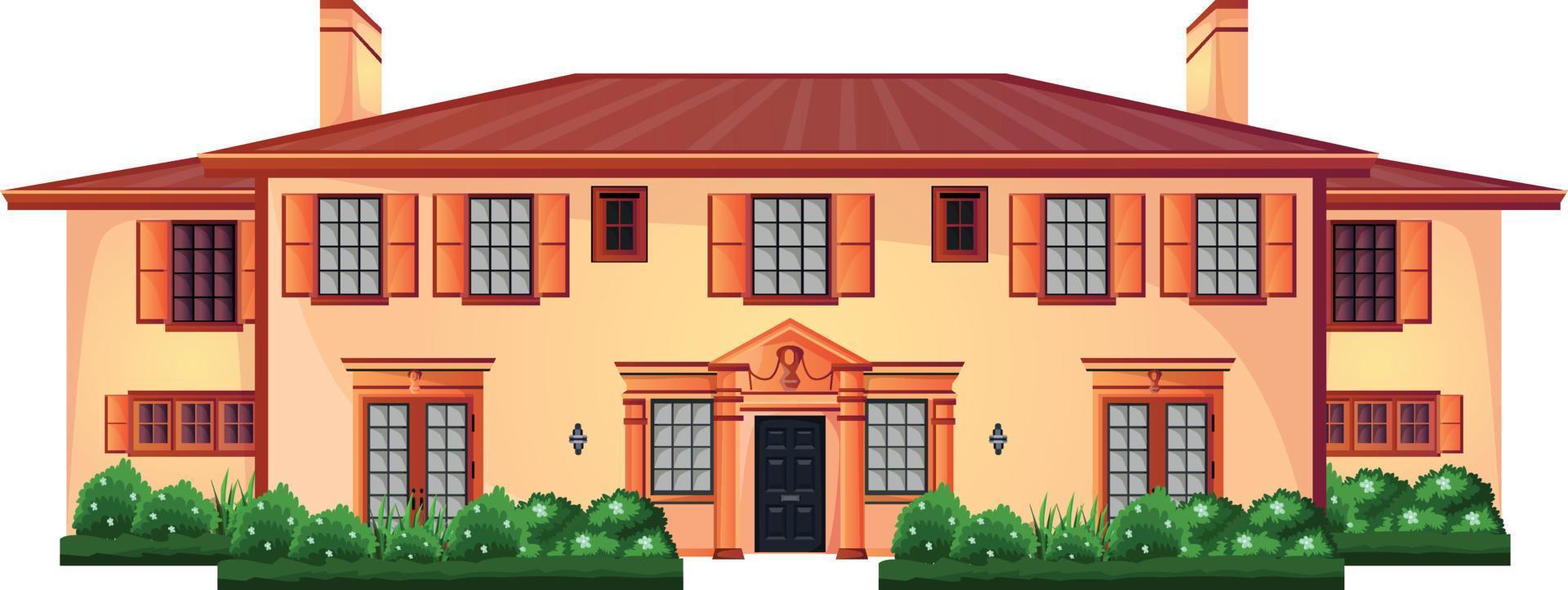 Home facade with doors and windows , Cartoon vector illustration.
