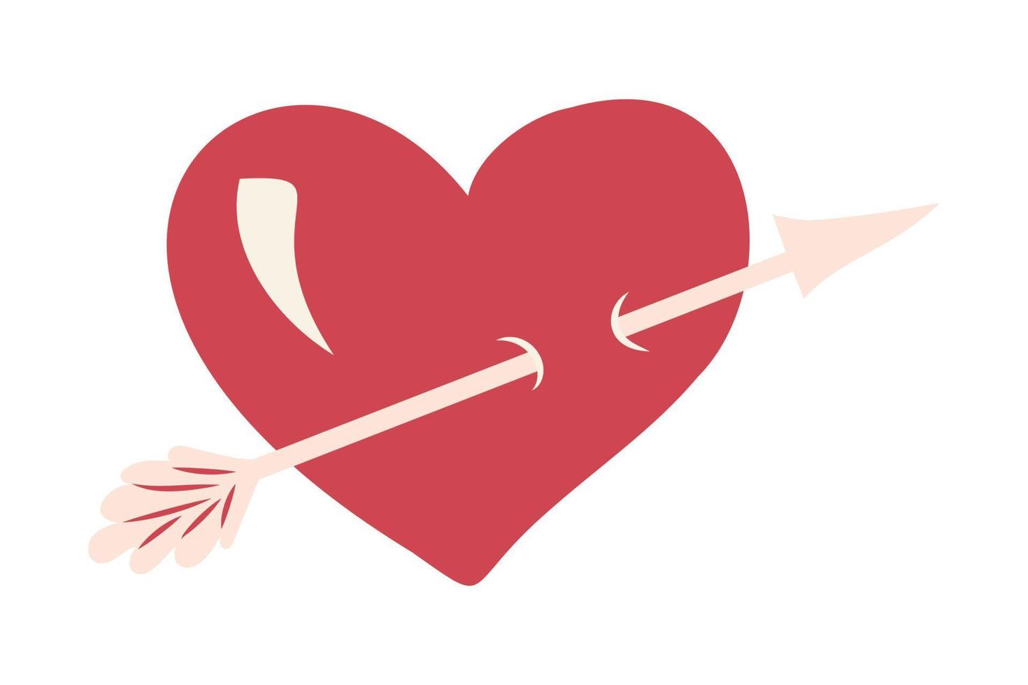 Arrow pierces red heart. Valentines Day Card. Vector illustration