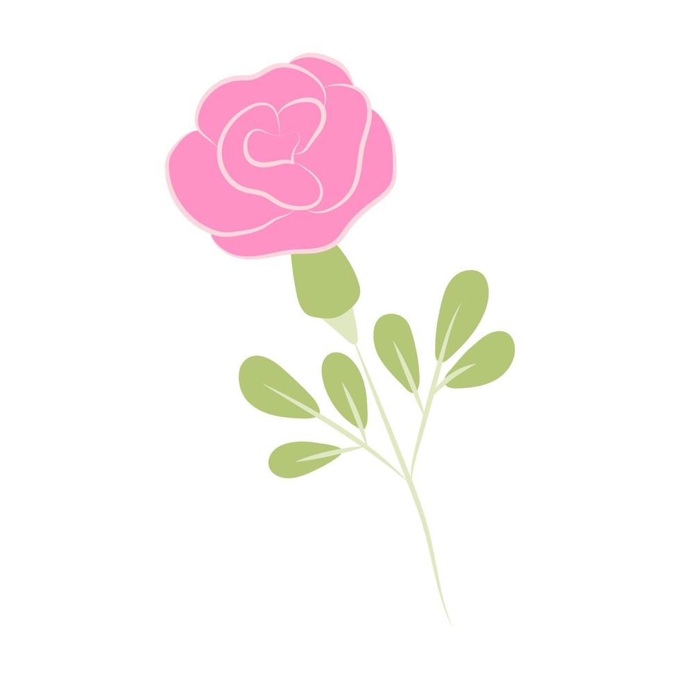 Hand-drawn pink rose. Valentines Day Card. Vector illustration