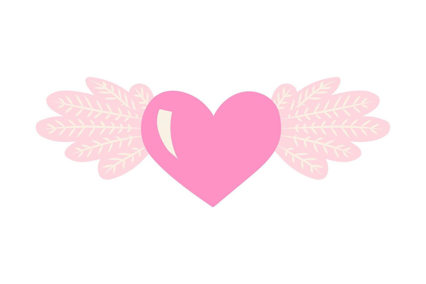 pink heart with wings. Valentines Day Card. Vector illustration