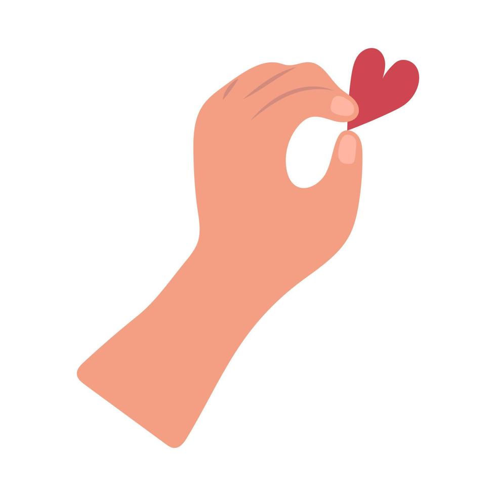 palm hold the red heart. Valentines Day Card. Vector illustration