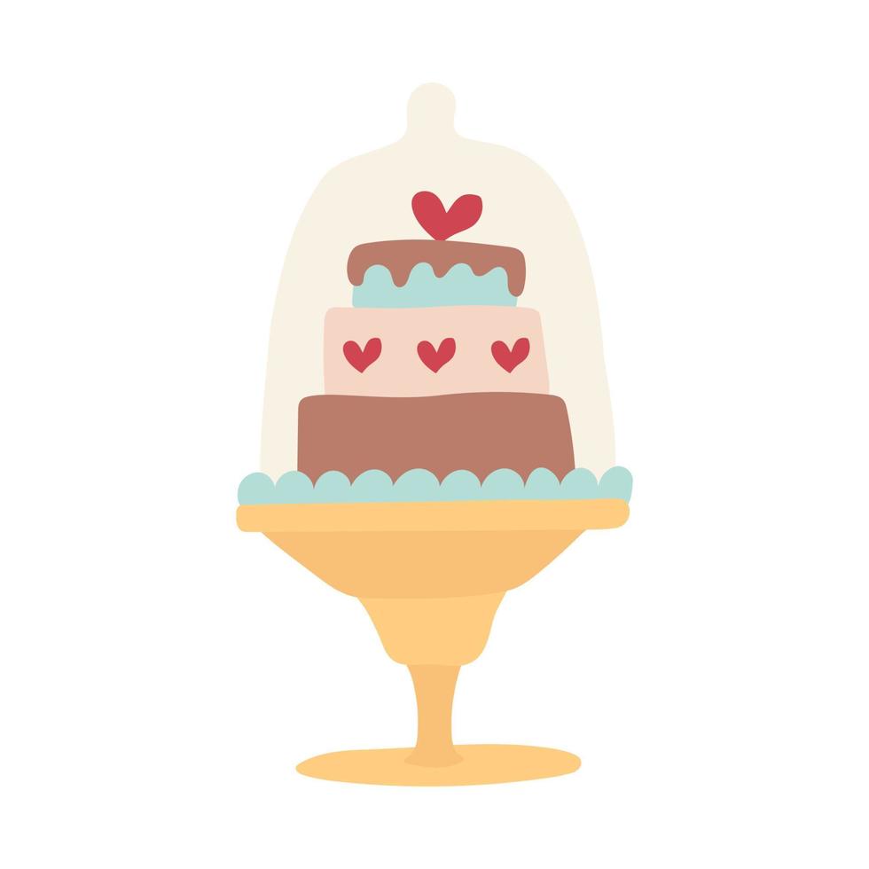 Festive romantic cake with hearts. Valentines Day Card. Vector illustration
