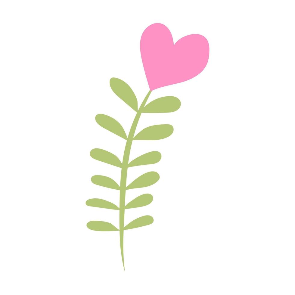 Pink flower in the shape of a heart. Valentines Day Card. Vector illustration