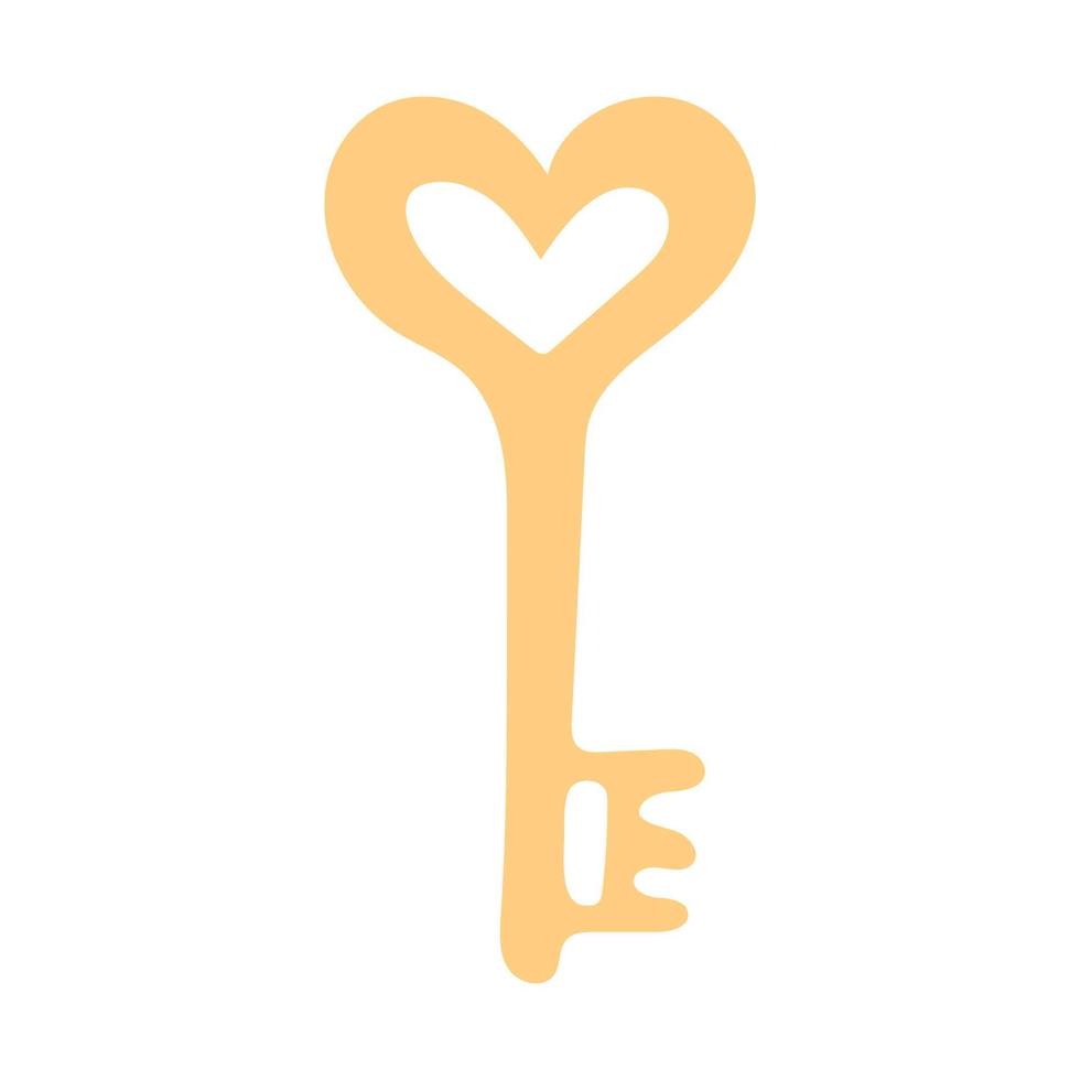 Golden key in the shape of a heart. Valentines Day Card. Vector illustration