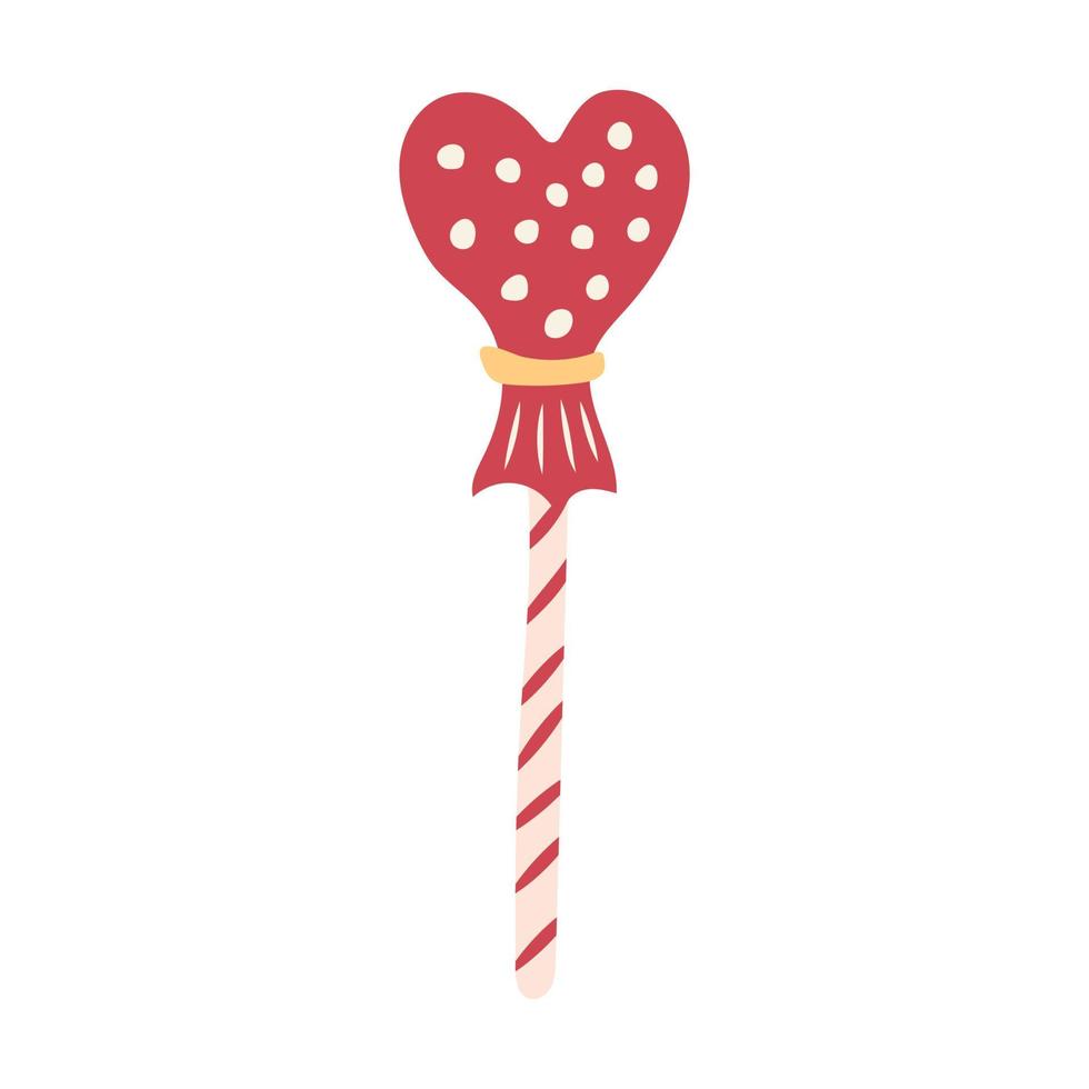 Lollipop in the shape of a heart on a stick. Valentines Day Card. Vector illustration