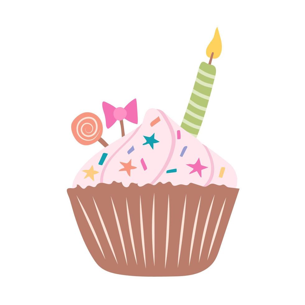 decorating birthday cake with lighting candle. happy birthday Card. Vector illustration