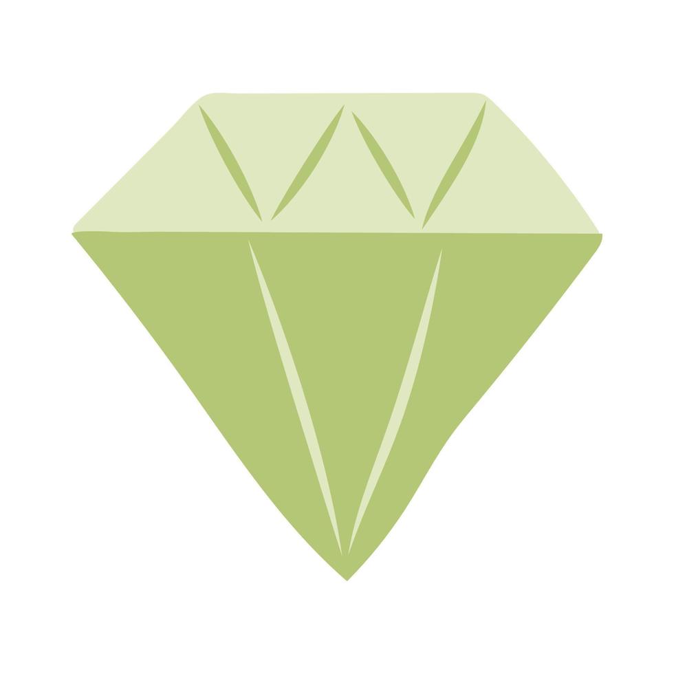 Green faceted crystal drawn by hand. Valentines Day Card. Vector illustration