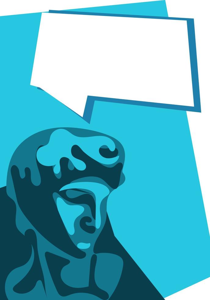 David's head in blue tones, spots with a window for the text of thoughts and text. Background with a window for text, words, thoughts. Abstract background. vector