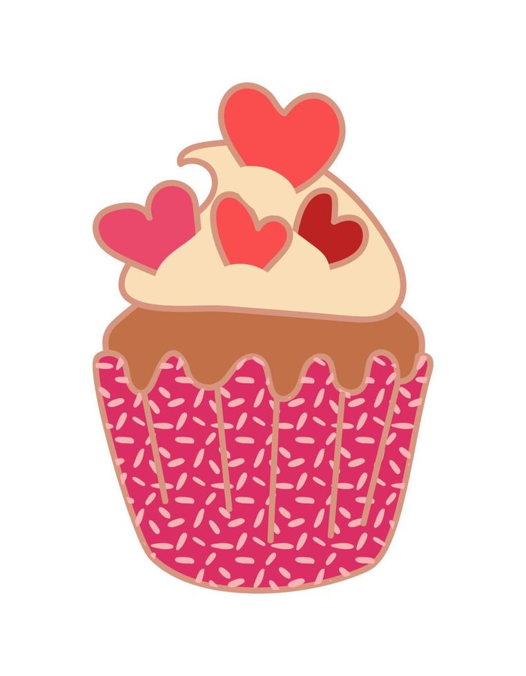 Sweet single cupcakes. Creamy muffins with decoration. Delicious food. Confectionery. Vector illustration of sweet pastries on a white background. illustration for a postcard