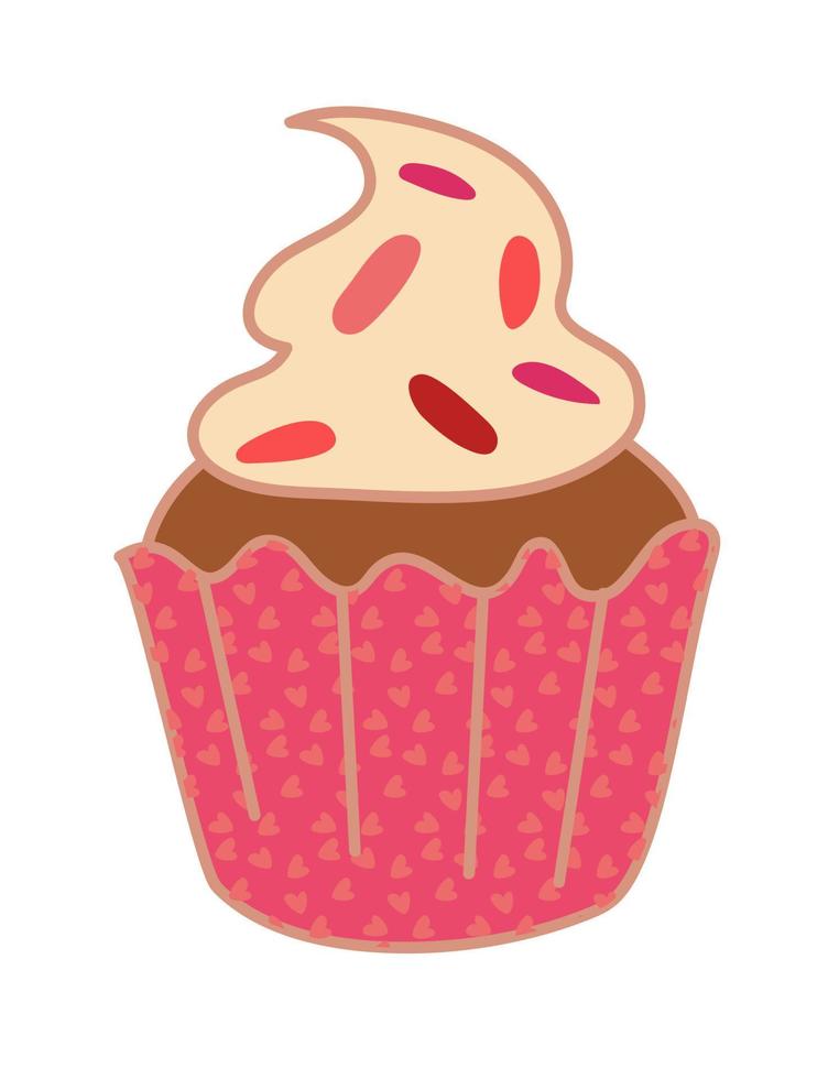 Sweet single cupcakes. Creamy muffins with decoration. Delicious food. Confectionery. Vector illustration of sweet pastries on a white background. illustration for a postcard