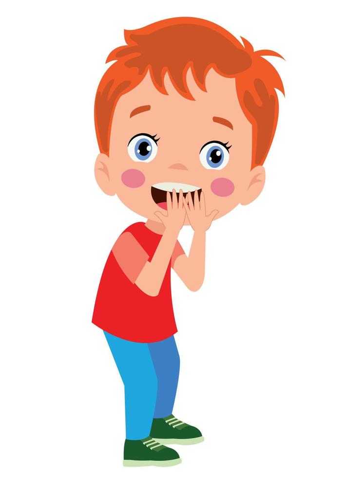 Cartoon cute boy stands in a confident pose, arms crossed over his chest. Colorful vector isolated kids illustration.