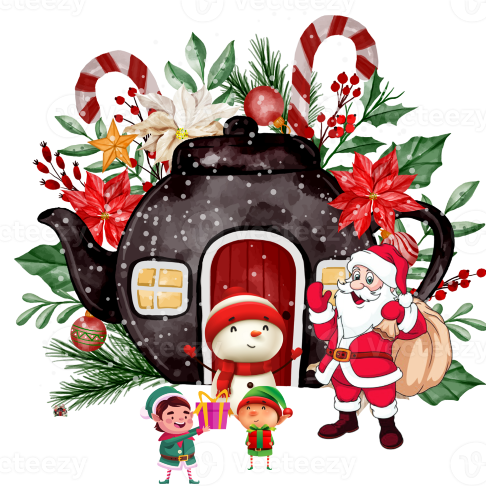 Christmas Black Kettle with Santa's png