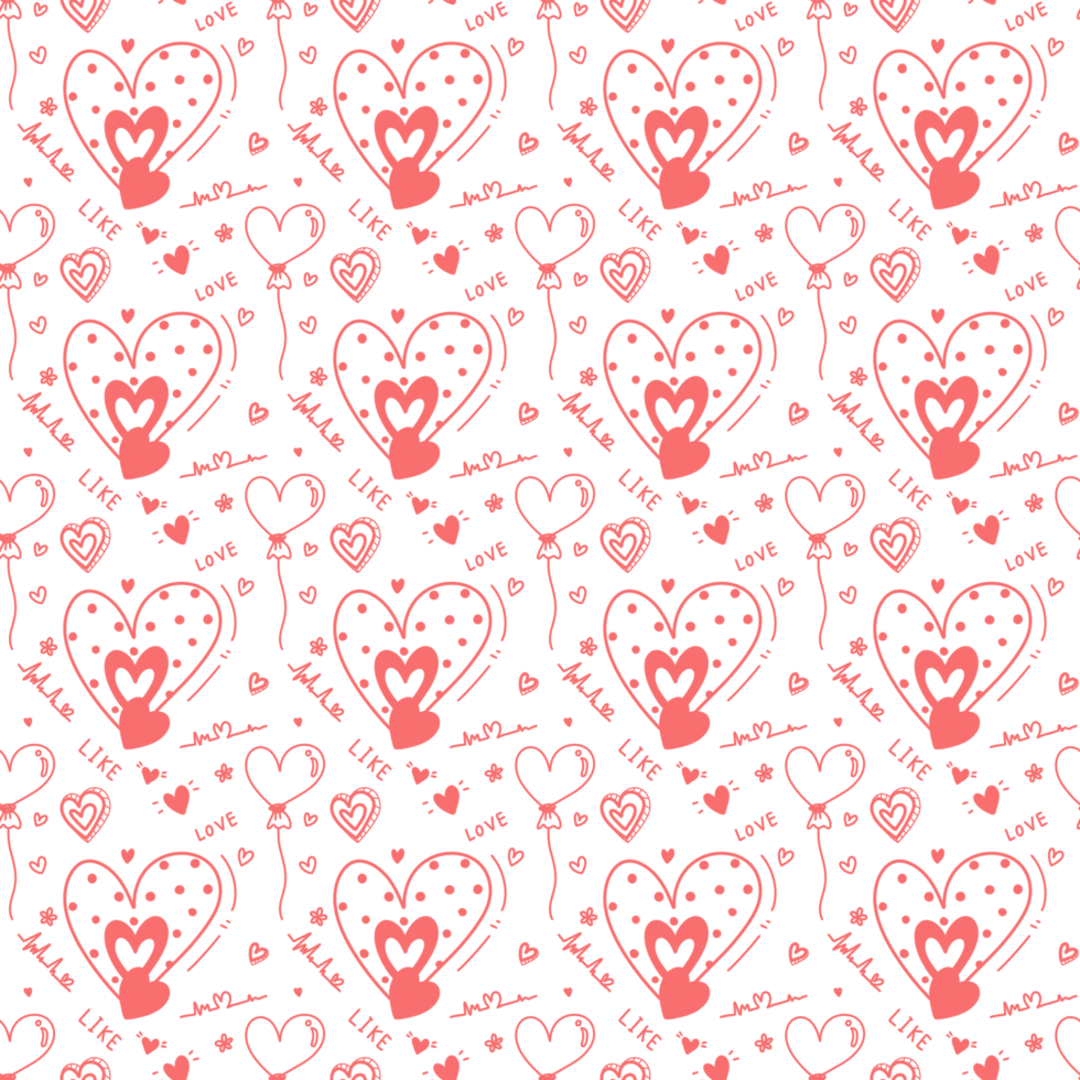 Doodle heart pattern seamless png