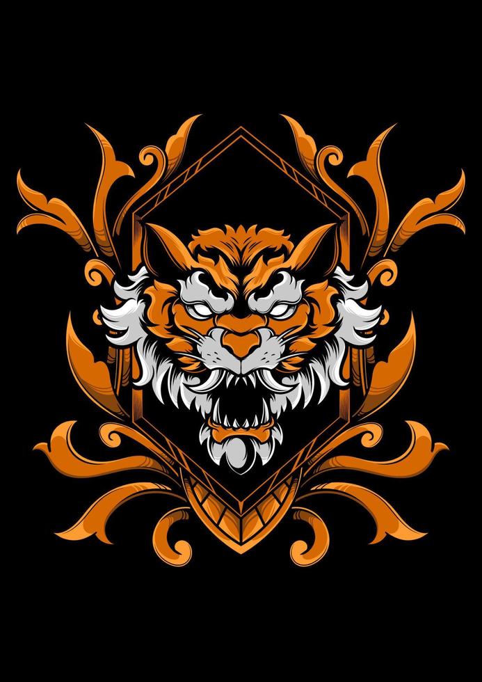 Mythical creature tiger head with ornament frame vector