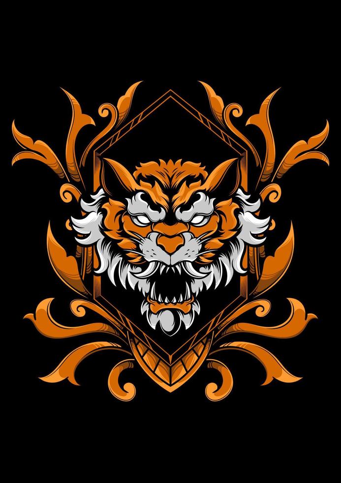 Mythical creature tiger head with ornament frame vector