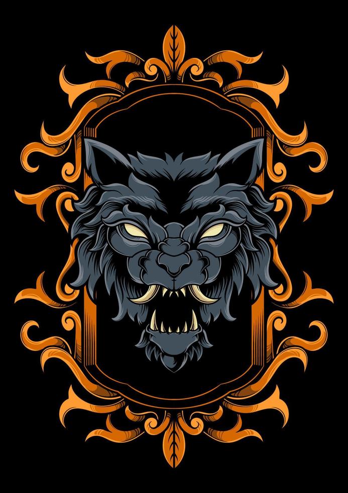 Wolf head with ornament frame vector