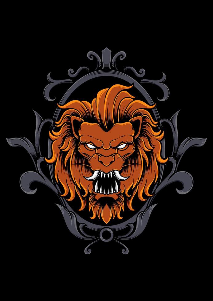 Lion head with ornament frame vector