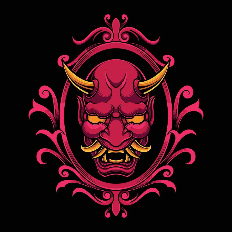 Hannya Onimask with Ornament Frame vector