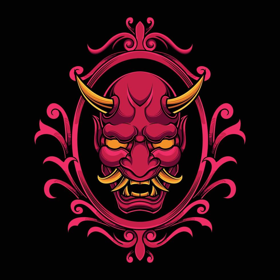 hannya onimask con marco de adorno vector