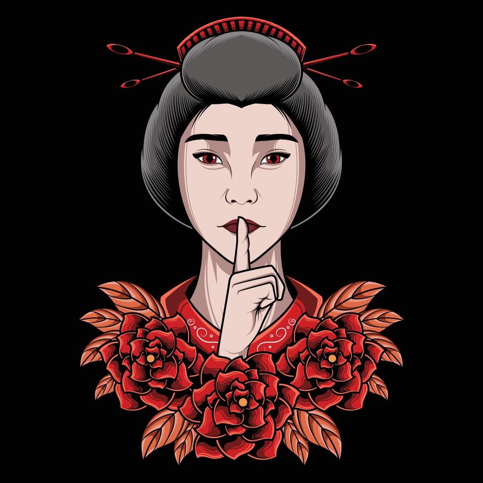 Japanese geisha with rose flower Premium Vector