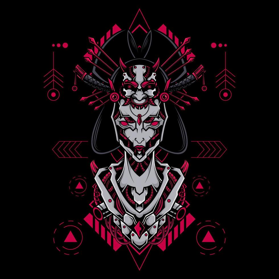 JAPANESE MECHA ROBOT GEISHA CYBORG LOGO ILLUSTRATION vector