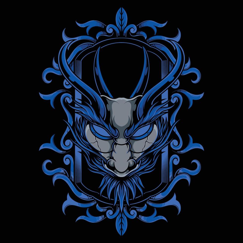 cabeza de dragón con marco de adorno vector