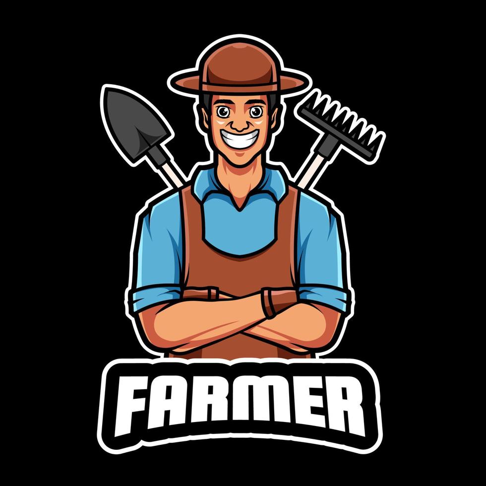 logotipo de mascota de personaje de dibujos animados de granjero vector