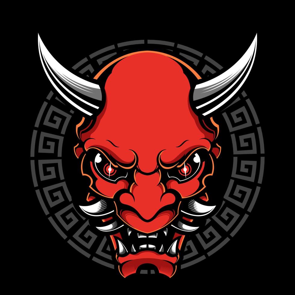 Japanese Oni mask head logo illusration vector