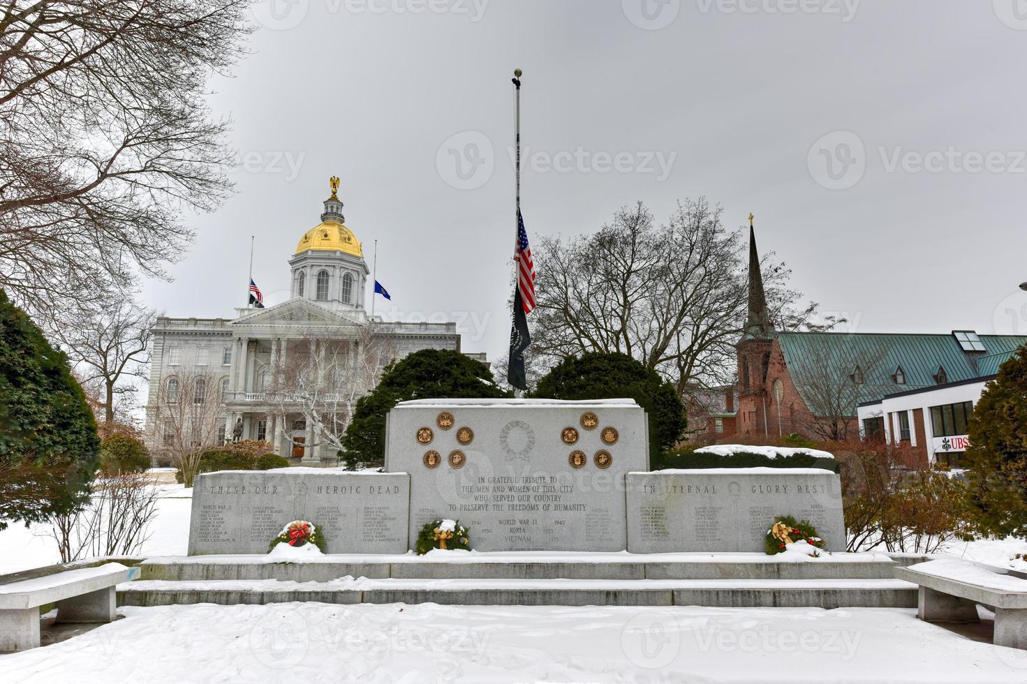 Concord, New Hampshire War Memorial in front of the New Hampshire State House. photo