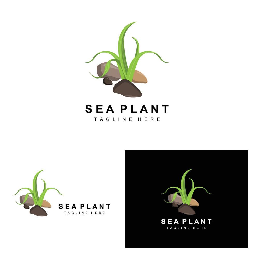 logotipo de algas marinas, diseño de vectores de plantas marinas, comestibles y protección de la naturaleza