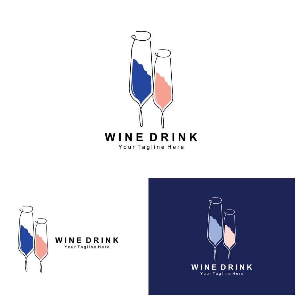 diseño de logotipo de vino de bebida, ilustración de vidrio, botella de bebida de alcohol, vector de producto de la empresa