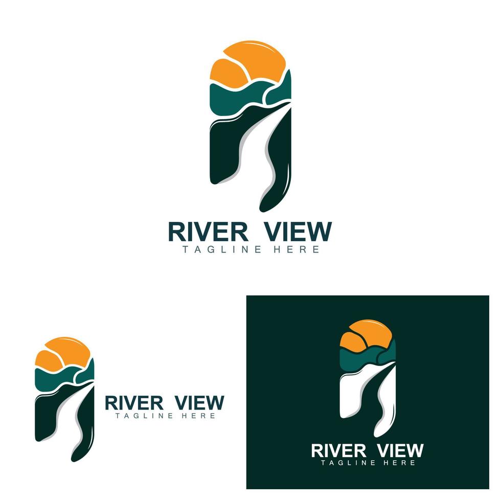 River Logo Design, River Creek Vector, Riverside Illustration With A Combination Of Mountains And Nature, Product Brand vector
