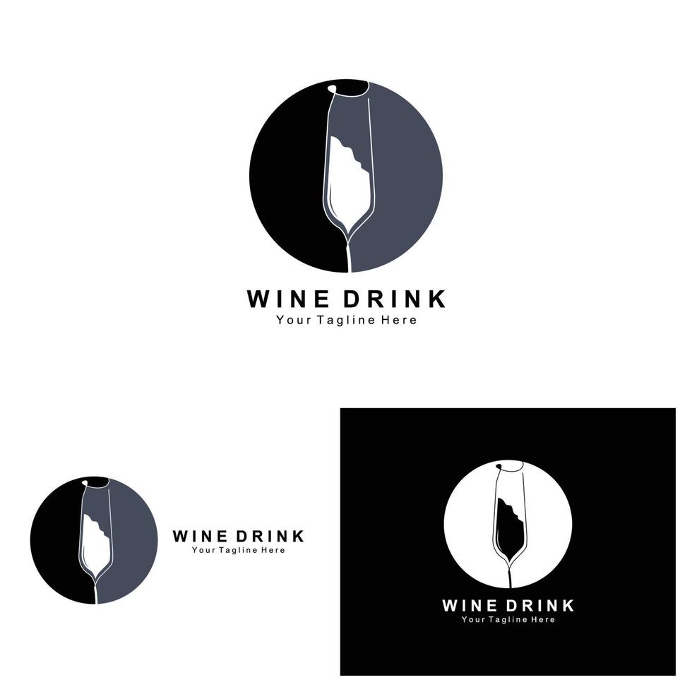 diseño de logotipo de vino de bebida, ilustración de vidrio, botella de bebida de alcohol, vector de producto de la empresa