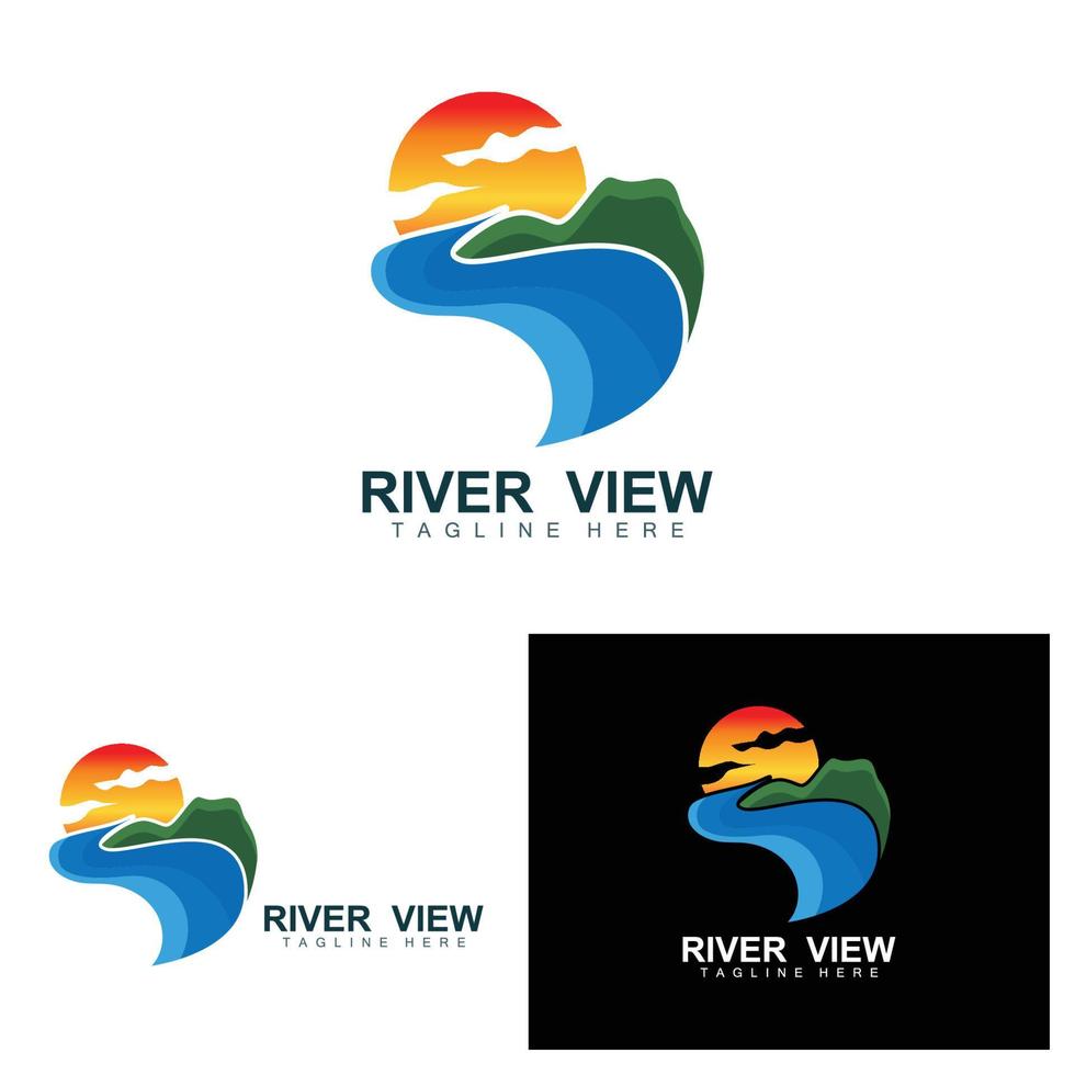 River Logo Design, River Creek Vector, Riverside Illustration With A Combination Of Mountains And Nature, Product Brand vector
