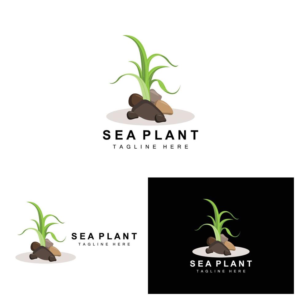 logotipo de algas marinas, diseño de vectores de plantas marinas, comestibles y protección de la naturaleza