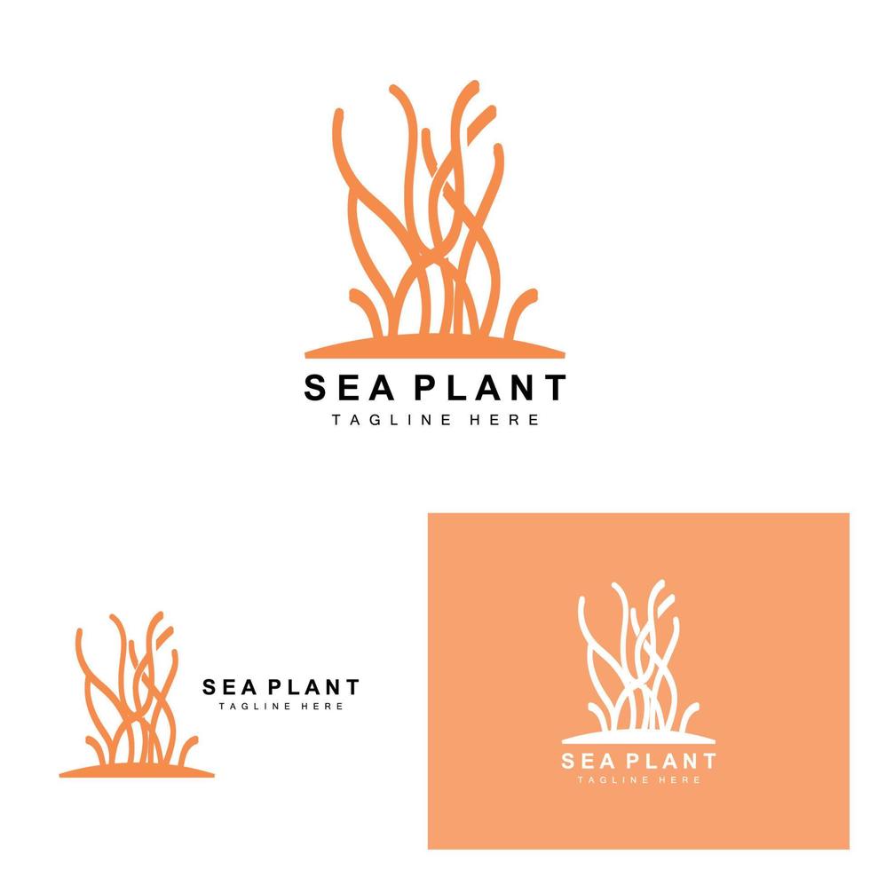 logotipo de algas marinas, diseño de vectores de plantas marinas, comestibles y protección de la naturaleza