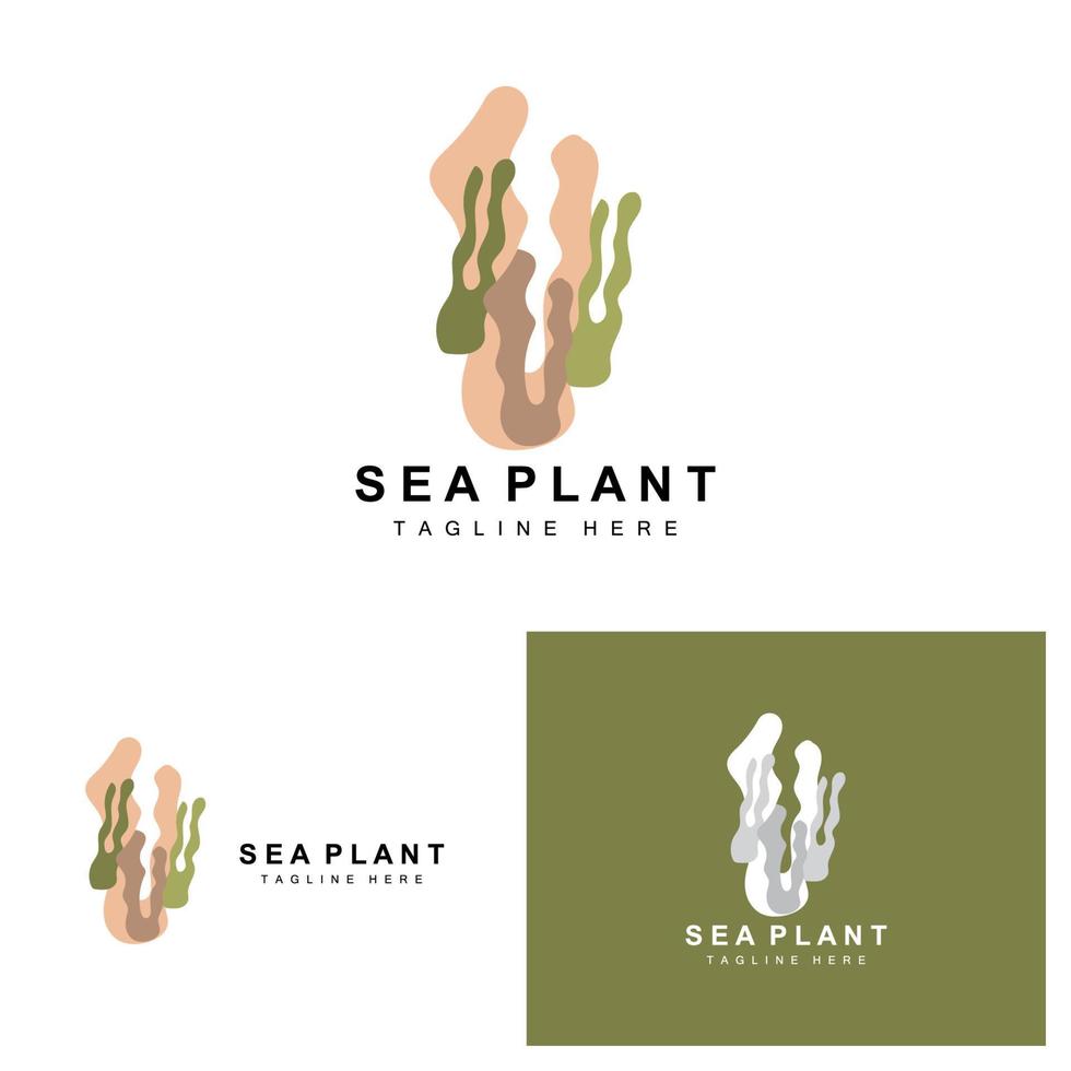 logotipo de algas marinas, diseño de vectores de plantas marinas, comestibles y protección de la naturaleza