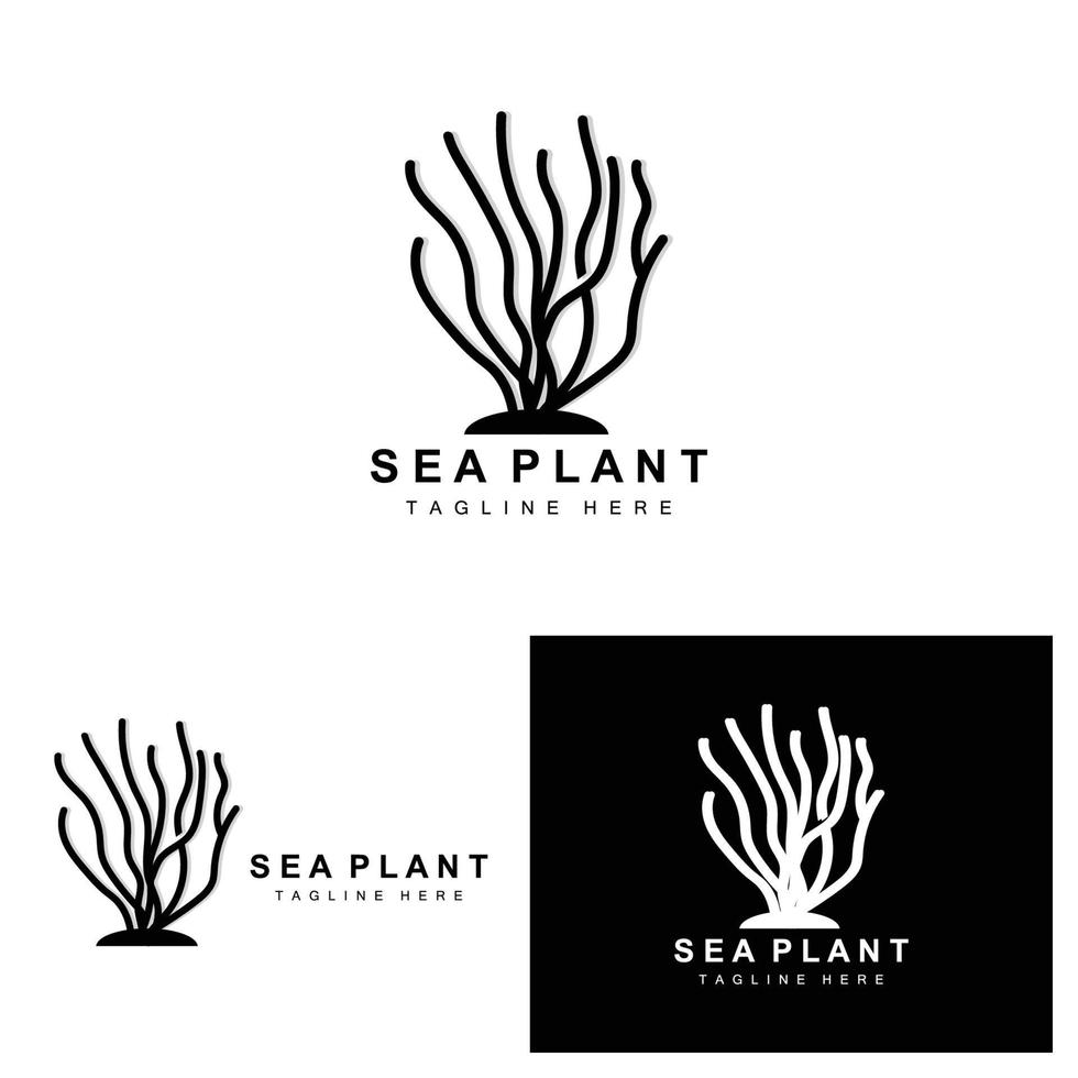 logotipo de algas marinas, diseño de vectores de plantas marinas, comestibles y protección de la naturaleza