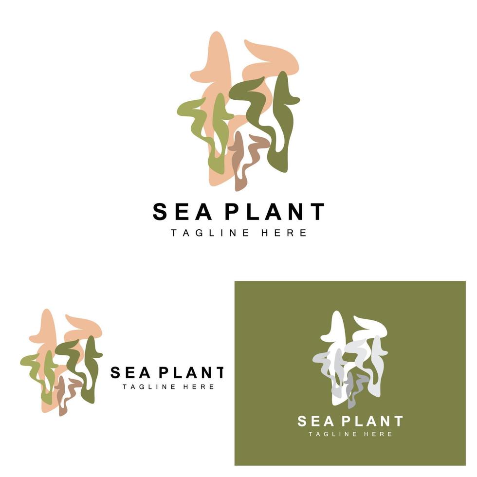 logotipo de algas marinas, diseño de vectores de plantas marinas, comestibles y protección de la naturaleza