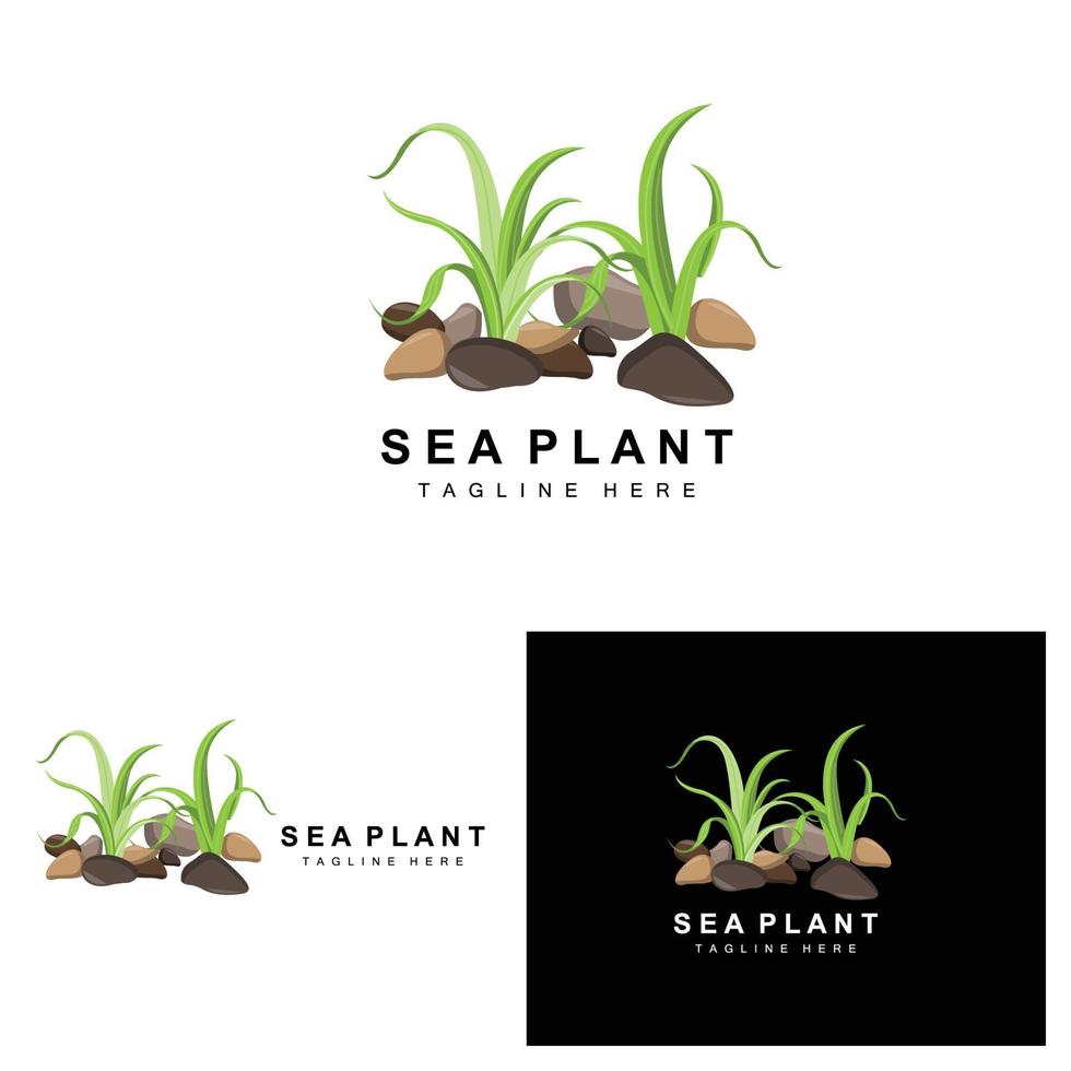 logotipo de algas marinas, diseño de vectores de plantas marinas, comestibles y protección de la naturaleza